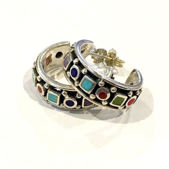 Gemstone Sterling Silver Hoop Earrings